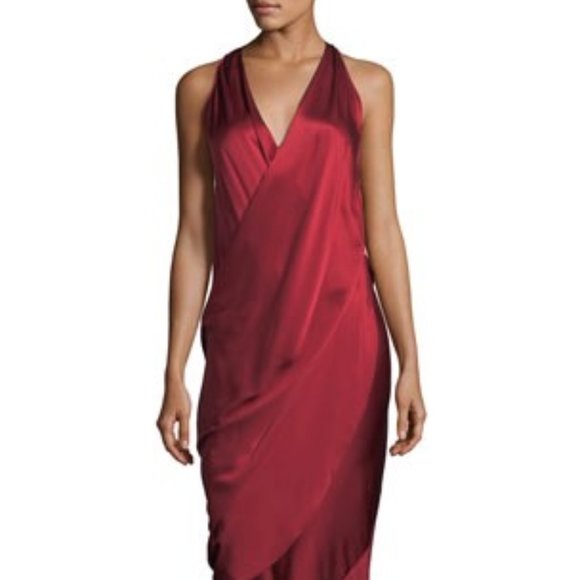 Gorgeous Urban Zen (Donna Karan) Sleeveless Draped Dark Red Silk Charmeuse Dress - Picture 1 of 15